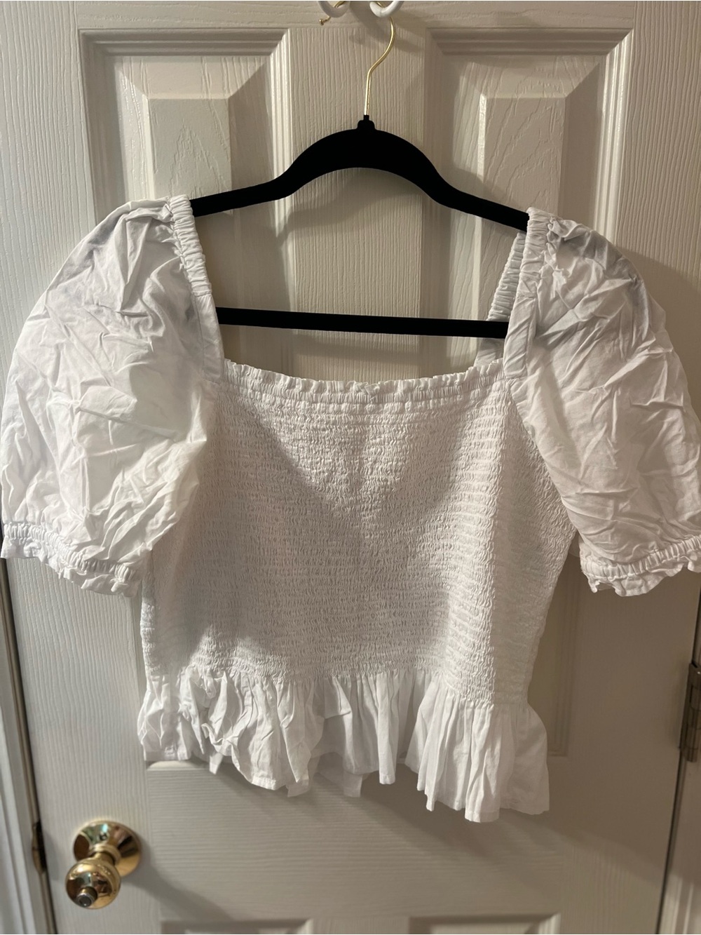 J. Crew White Cropped Puff-Sleeve Top